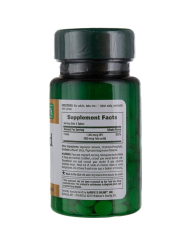 Suplemento Ácido Fólico Nature's Bounty 800mcg 750 Conteo