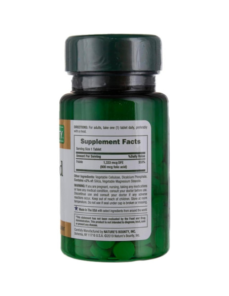 Suplemento Ácido Fólico Nature's Bounty 800mcg 750 Conteo