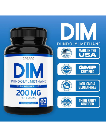 Suplemento DIM Dorado Nutrition 200mg 60 Cápsulas Veganas