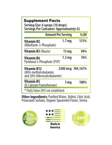 B-Bomb Vitamina B12 Spray 28.35g - Vegano, Sin Azúcar, Hierbabuena