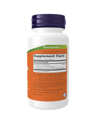 Suplemento Inmunológico NOW Foods Astrágalo 500 mg 90 Cápsulas Veganas