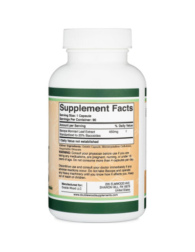 Cápsulas de Bacopa Monnieri 450mg Double Wood - Suplemento Cognitivo