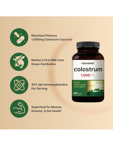 Suplemento Calostro Bovina NatureBell 1000mg 240 Cápsulas