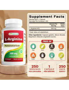 L-Arginina 500mg Mejores Naturales 250 Cápsulas Suplemento 2