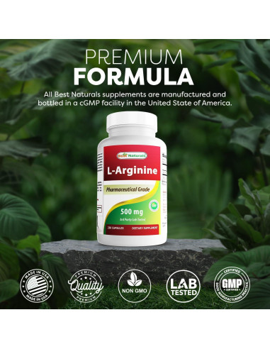 L-Arginina 500mg Mejores Naturales 250 Cápsulas Suplemento