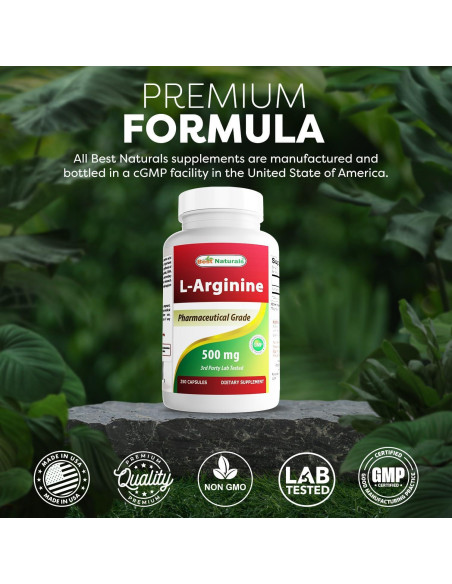 L-Arginina 500mg Mejores Naturales 250 Cápsulas Suplemento