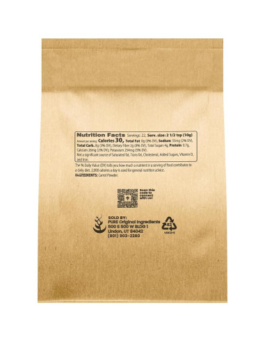 Polvo de Zanahoria 227g Ingredientes Orgánicos Puros Sin Aditivos