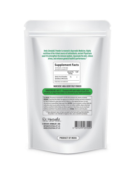 Polvo de Fruta Amla Orgánico 200g Dr. Herbalista - Apoyo Inmunológico