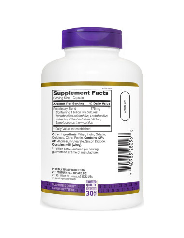 Suplemento Probiotico 21st Century Acidophilus 300 Cápsulas