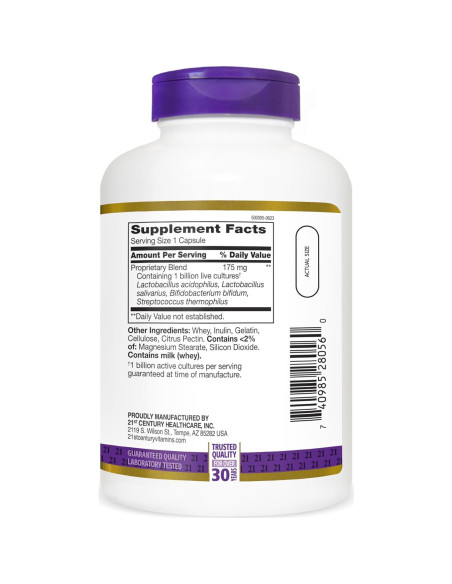Suplemento Probiotico 21st Century Acidophilus 300 Cápsulas