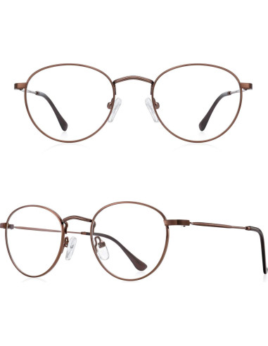 Gafas Redondas Metal Anti Luz Azul UV400 Marrón 4.0x
