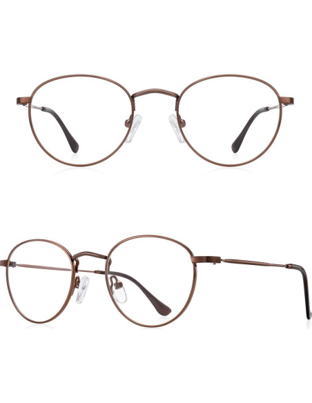 Gafas Redondas Metal Anti Luz Azul UV400 Marrón 4.0x