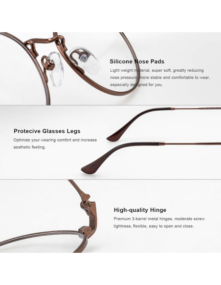 Gafas Redondas Metal Anti Luz Azul UV400 Marrón 4.0x