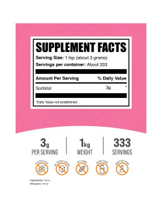 Polvo de Sorbitol BulkSupplements - Edulcorante Bajo en Calorías 1kg 2