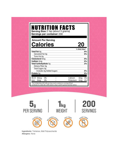 Polvo de Trehalosa BulkSupplements 1kg - Edulcorante Natural Vegano