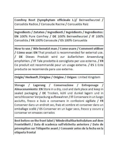 Raíz de Comfrey Orgánica 100g - Symphytum Officinale L - Sin OGM