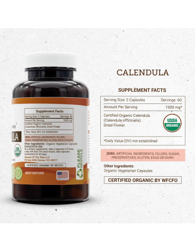 Cápsulas Vegetarianas Orgánicas Caléndula USDA 120 Unidades