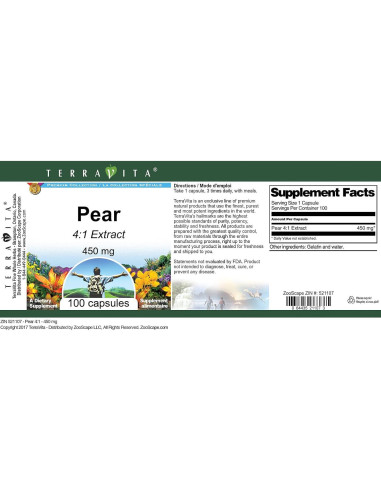 Suplemento de Pera 4:1 TerraVita 450 mg 300 cápsulas