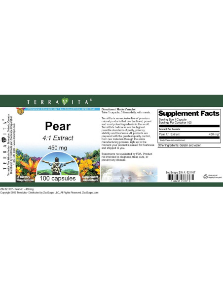 Suplemento de Pera 4:1 TerraVita 450 mg 300 cápsulas