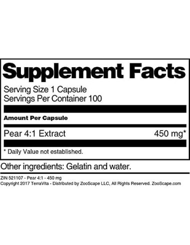 Suplemento de Pera 4:1 TerraVita 450 mg 300 cápsulas