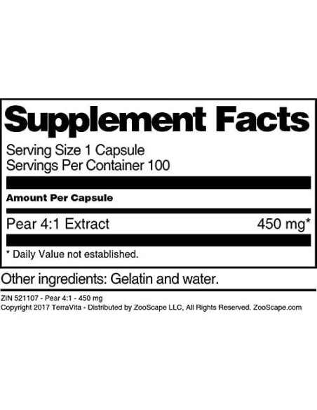 Suplemento de Pera 4:1 TerraVita 450 mg 300 cápsulas