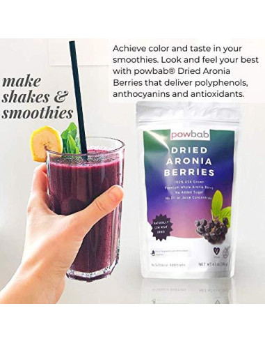 Bayas de Aronia Secas powbab 184 g Orgánicas de EE. UU.