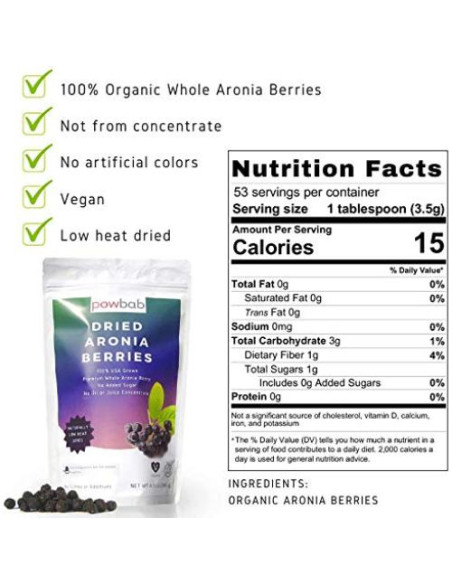 Bayas de Aronia Secas powbab 184 g Orgánicas de EE. UU.
