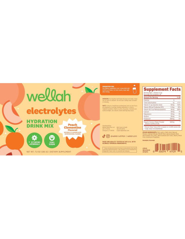 Wellah Polvo de Electrolitos Durazno Clementina 50 Porciones