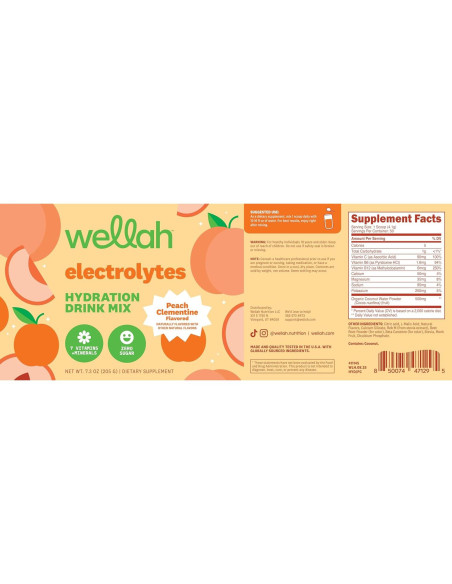 Wellah Polvo de Electrolitos Durazno Clementina 50 Porciones