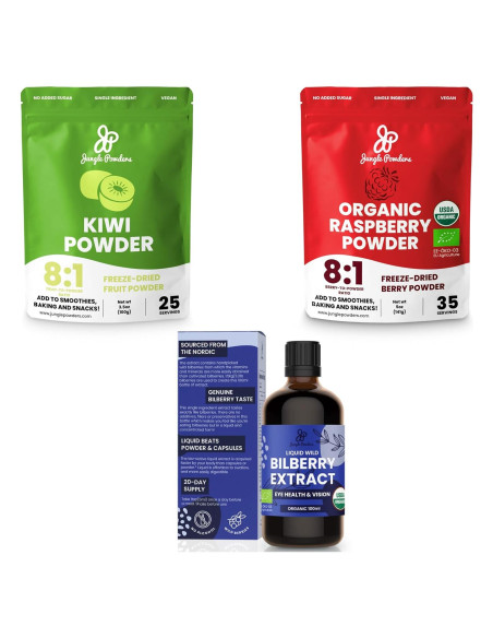 Trío de Superalimentos Jungle Powders: Kiwi, Frambuesa Orgánica y Arándano