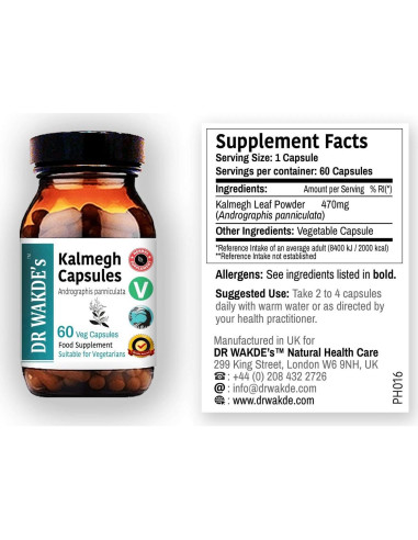 Cápsulas de Kalmegh DR WAKDE 60 Veganas 500mg Suplemento Natural
