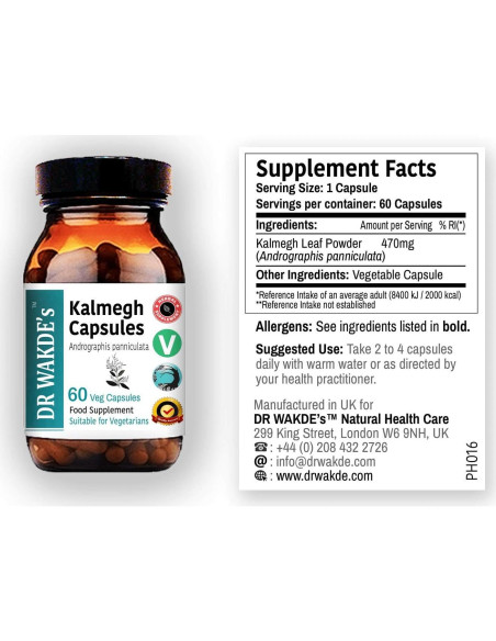 Cápsulas de Kalmegh DR WAKDE 60 Veganas 500mg Suplemento Natural