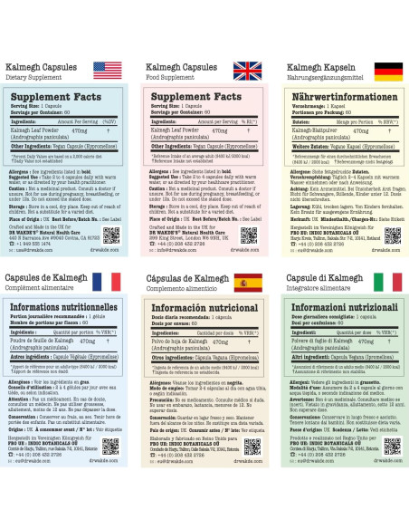 Cápsulas de Kalmegh DR WAKDE 60 Veganas 500mg Suplemento Natural