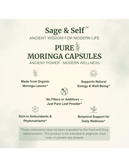 Cápsulas de Moringa Orgánica Sage & Self - 1000 mg - 60 Unidades