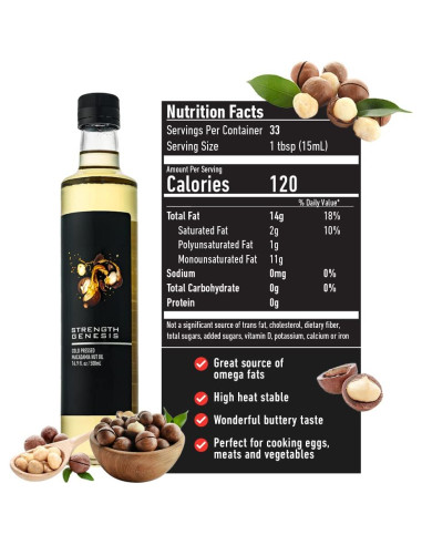 Aceite de Nuez de Macadamia Prensado en Frío 500ml Strength Genesis