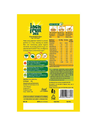 Harina de Jackfruit Verde 800g - Jackfruit365 - 4 Paquetes de 200g