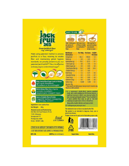 Harina de Jackfruit Verde 800g - Jackfruit365 - 4 Paquetes de 200g