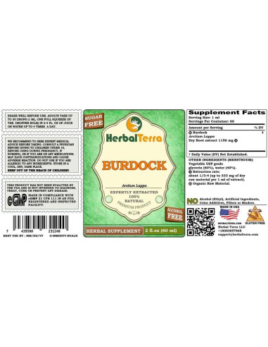 Extracto Líquido Orgánico de Bardana Sin Alcohol 60 ml Herbal Terra