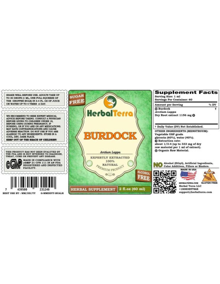 Extracto Líquido Orgánico de Bardana Sin Alcohol 60 ml Herbal Terra