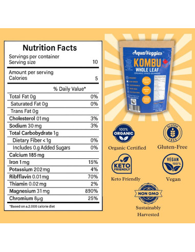Kombu Orgánico Aqua Veggies 28.35g - Algas Marinas Sin Gluten