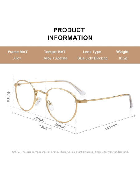 Gafas Redondas Metal Doradas Anti Luz Azul 2.25x