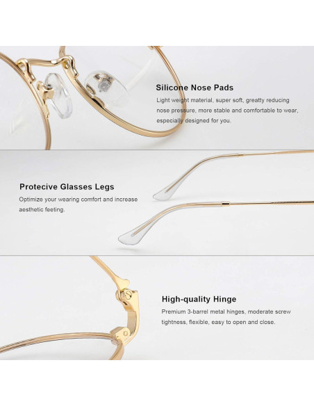 Gafas Redondas Metal Doradas Anti Luz Azul 2.25x