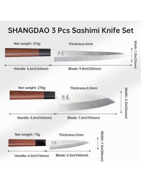 Juego de cuchillos de cocina SHANGDAO 3 piezas acero inoxidable