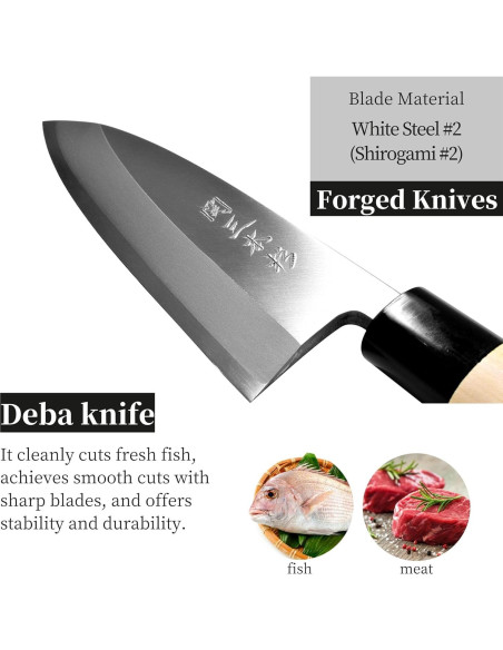 Cuchillo Deba Japonés Seki Sanbonsugi 150mm Zurdos Acero Blanco