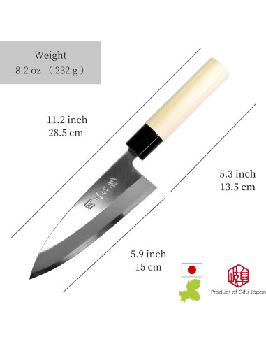Cuchillo Deba Japonés Seki Sanbonsugi 150mm Zurdos Acero Blanco