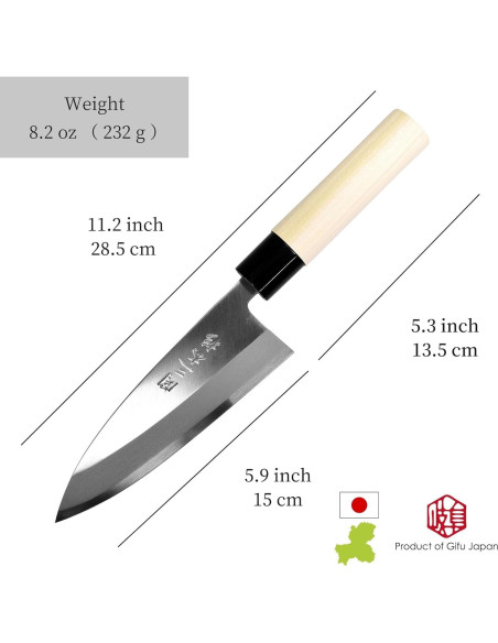 Cuchillo Deba Japonés Seki Sanbonsugi 150mm Zurdos Acero Blanco