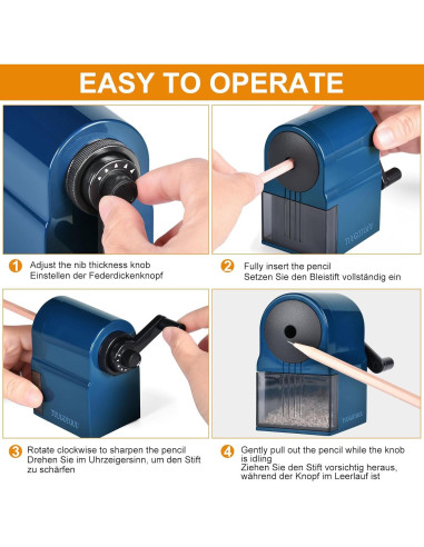 Sacapuntas Manual Ajustable TUUGOTOUU Azul 5 Grosores