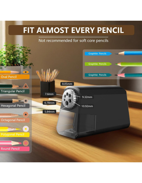 Sacapuntas Eléctrico XALXVEX S260 - 6 Agujeros, Afilado Rápido