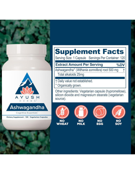 Cápsulas de Ashwagandha Ayush Herbs 500mg - 120 Unidades