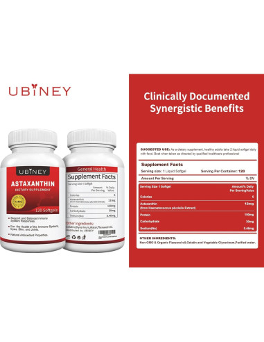 Suplemento de Astaxantina Ubiney 12mg 120 Cápsulas Blandas
